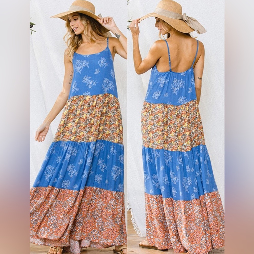 3-Pack Boho Colorblock Multi Print Maxi Dress